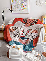 Покривало для дивана та крісел, бавовняна накидка "Дівчина у вишиванці", 130*160