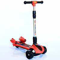 Детский самокат трехколесный с дымом и музыкой Kids Scooter, Красный / Складной самокат с подсветкой