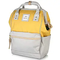 Женский стильный городской тканевый повседневный рюкзак HIMAWARI 9001 GREY/YELLOW YF/GY