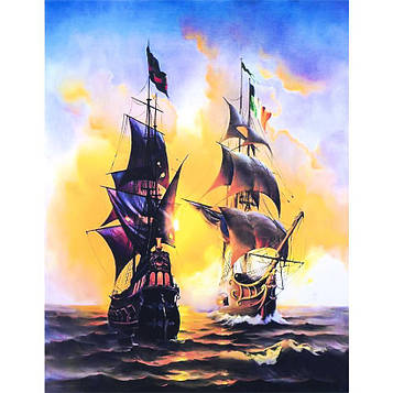 Алмазна мозаїка на підрамнику картина стразами 40х50 см DIY Морська баталія двох кораблів (SGLE 72988)