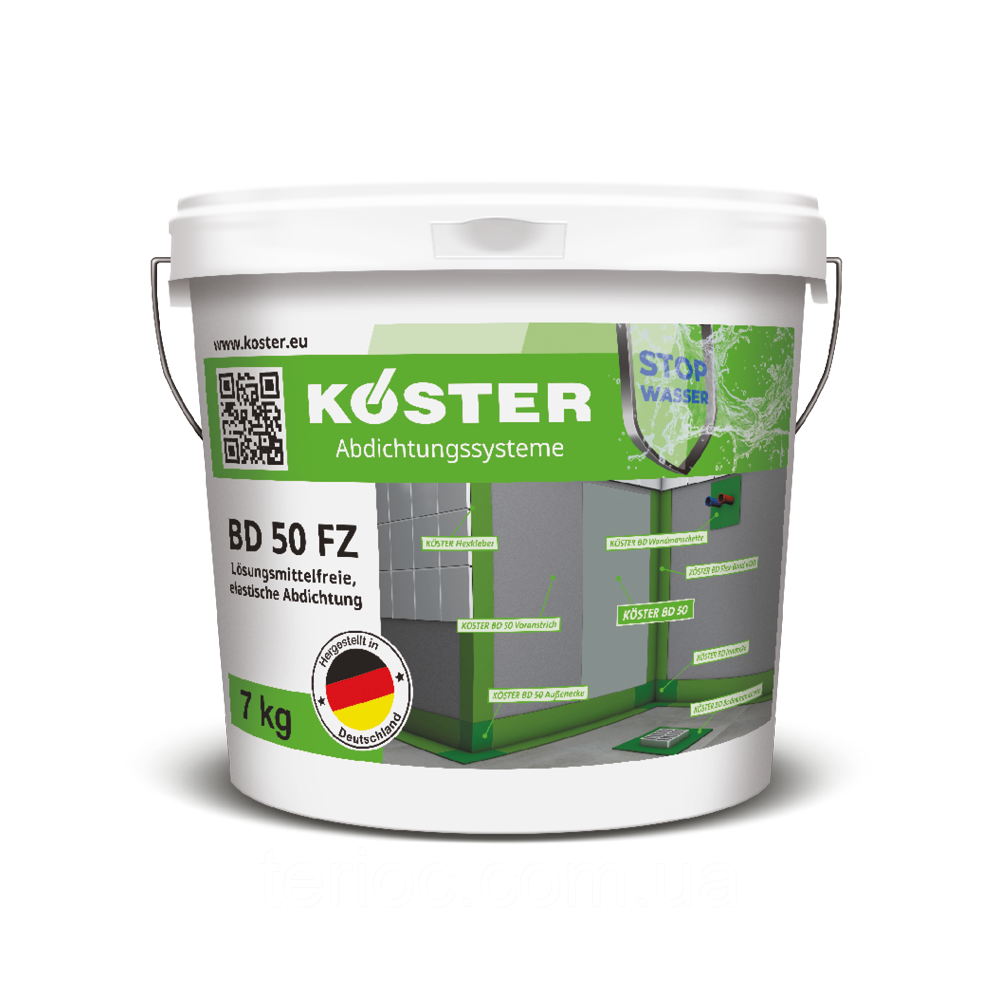 KÖSTER BD 50 FZ - еластична гідроізоляція, без розчинників, під облицювання керамічною плиткою