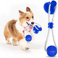 Интерактивная жевательная игрушка для собак и кошек канат на присоске с мячом