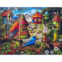 Алмазна мозаїка на підрамнику картина стразами 40х50 см DIY Садові птахи (SGLE 73760)