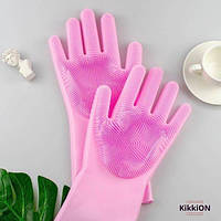 Силиконовые перчатки для мойки посуды Уборки квартиры с ворсом