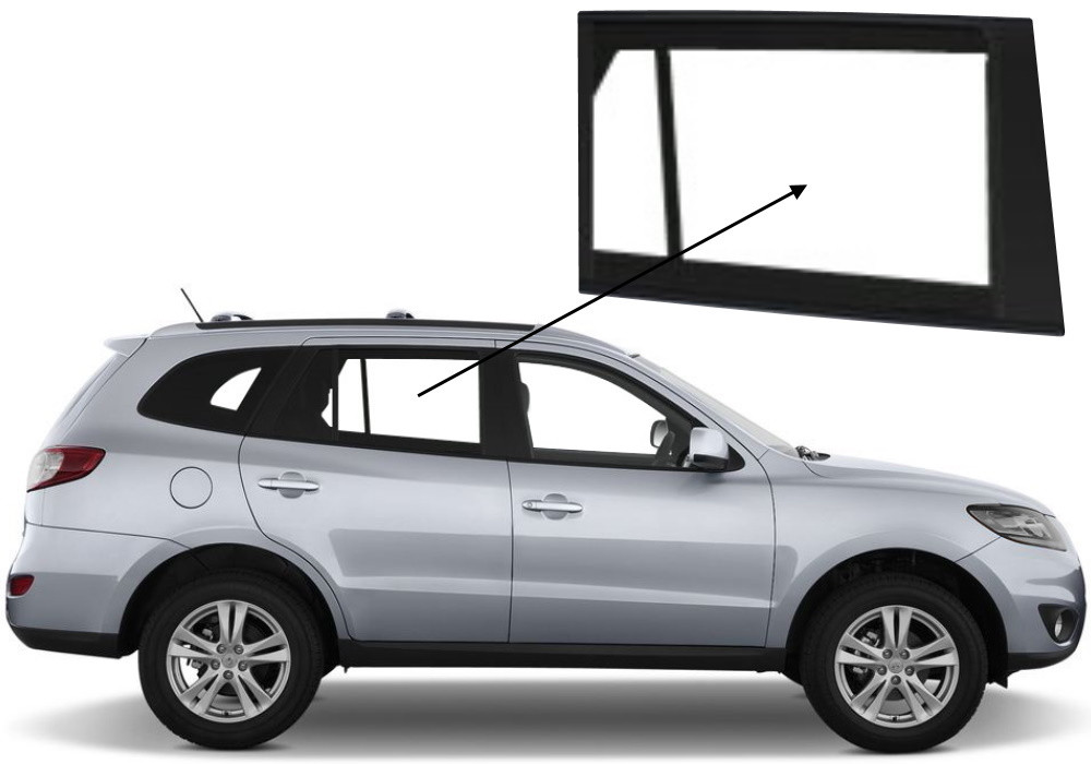 Бічне скло Hyundai Santa Fe 2006-2013 задніх дверей праве