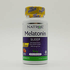 Мелатонін, Melatonin, Natrol, швидкорозчинний, смак полуниці, 5 мг, 90 таб.