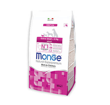 Monge Extra Small Adult Сухий корм для дорослих собак мініатюрних порід з куркою і рисом 800г, фото 1