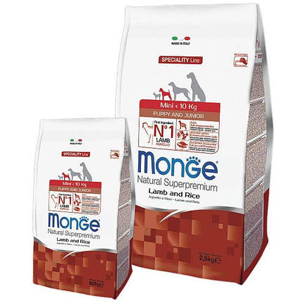 Monge DOG Mini Puppy & Junior Сухий корм з ягням для цуценят та молодих собак дрібніх порід 2,5кг, фото 1