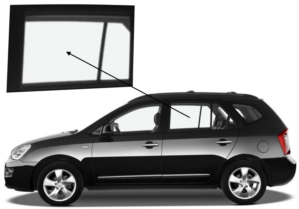 Бічне скло Kia Carens 2006-2013 задніх дверей ліве