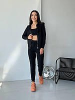 Женский спортивный костюм тройка топ кофта худи на молнии штаны качественная двунитка