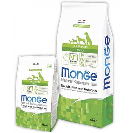 Monge Natural Superpremium All Breeds Adult Rabbit Сухий корм для дорослих собак всіх порід з кроликом 2,5кг, фото 1