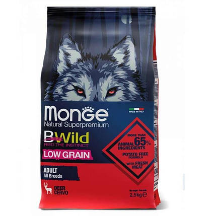 Monge BWild LG Wild Deer Adult All Breeds Сухий корм із м'яса оленя для дорослих собак усіх порід 2,5кг, фото 1