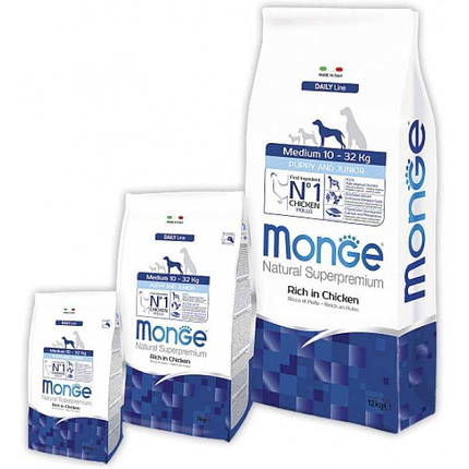Monge Natural Superpremium Dog Medium Puppy & Junior Сухий корм з куркою для цуценят середніх порід 3кг, фото 1