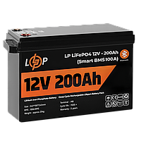 Акумулятор LogicPower LiFePO4 12V (12,8V) - 200 Ah (2560Wh) (Smart BMS 100А) з BT пластик для ДБЖ, UPS, Інвертора, Електростанцій