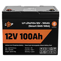 Акумулятор LogicPower LiFePO4 12V (12,8V) - 100 Ah (1280Wh) (Smart BMS 100А) з BT пластик для ДБЖ, UPS, Інвертора, Електростанцій