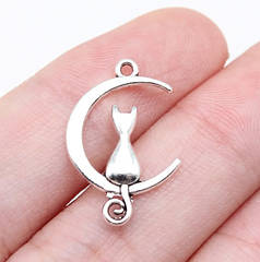 Кулончик, підвіска з металу Кіт на місяці, 21х13 мм