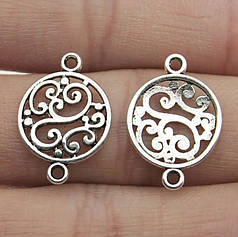 Конектор, шарм з металу "Коло візерунки" 20х14 мм