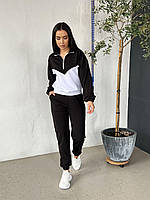 Женский прогулочный костюм-двойка худи на замке и спортивные штаны спортивный костюмчик 50/52, Черный