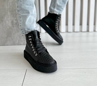 Модные черные ботинки из натуральной кожи под питона на шнурках, размеры от 36 до 41 40