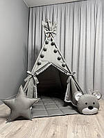 Вігвам Ведмежа на сіром Повний комплект, вігвам дитячий, вігвам для хлопчика, вігвам для дітей, дитяча палатка