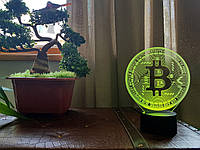 3D светильник ночник с пультом "Bitcoin" (Биткоин)