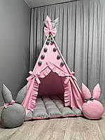 Вігвам Кольорові Зайчики БОНБОН Повний комплект, вігвам для дівчинки, вігвам для дітей, дитячий вігвам, дитячий намет, вігвам
