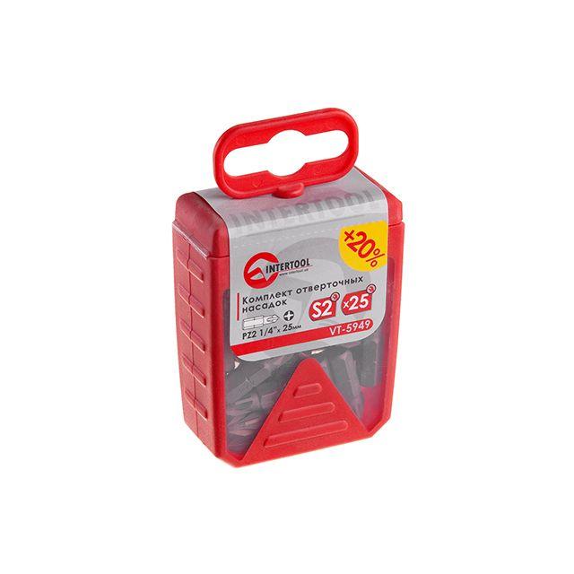 Комплек насадок до викруток PZ2 1/4" x 25 мм уп. 25 шт. INTERTOOL VT-5949, фото 1