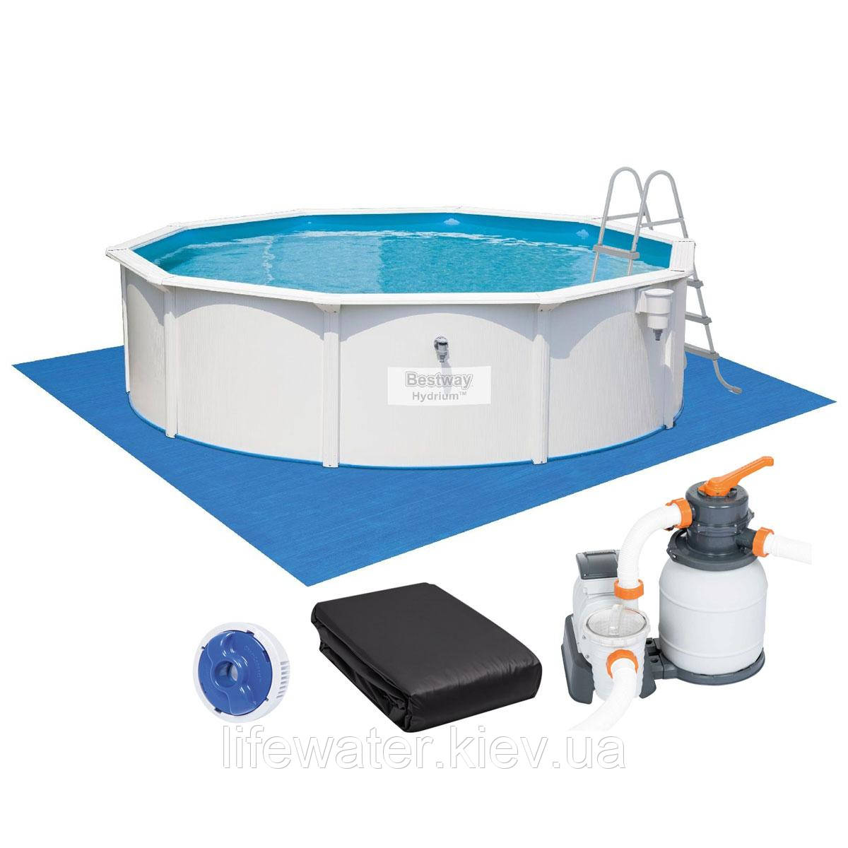 Збірний басейн Bestway Hydrium 56384 (460х122 см) з піщаним фільтром, драбиною та тентом, фото 1