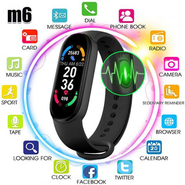 Фітнес браслет FitPro Smart Band M6 (смарт годинник, пульсоксиметр, пульс). Колір: чорний