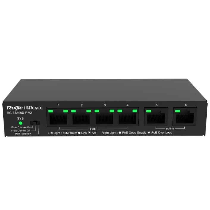 Ruijie Reyee RG-ES106D-P V2 6-портовий настільний некерований PoE комутатор