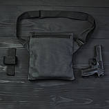 Тактична шкіряна сумка з кобурою, чоловічий месенджер, барсетка - чорний слінг, чоловіча сумка через плече, фото 6