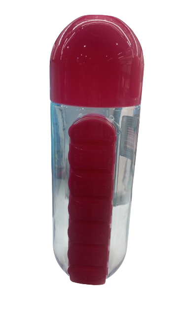 Пляшка для води з органайзером для таблеток 600 мл рожева, фото 1