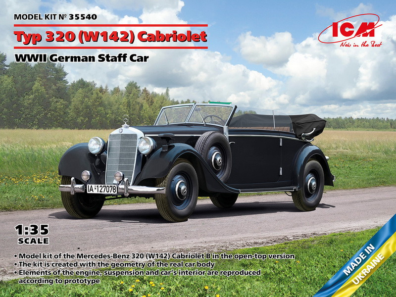 Пластикова модель 1/35 ICM 35540 Typ 320 (W142) Cabriolet WWII German Staff Car