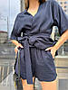 Жіночий лляний костюм Lotos (кімоно та шорти), темно-синій, фото 5