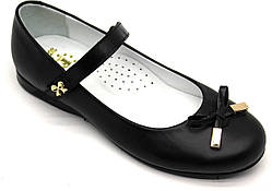 Туфлі — човники шкіряні, чорні для дівчинки ТМ collection. Розмір 32-39