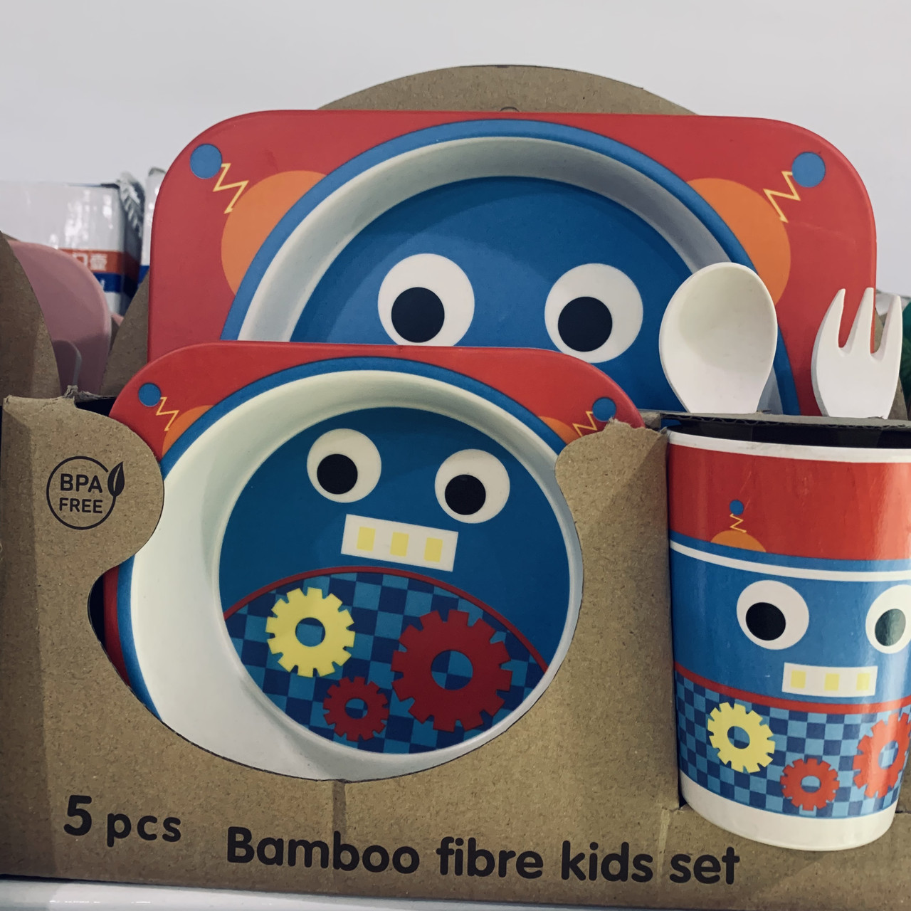 Набір дитячого посуду антибактеріальний бамбук робот, фото 1