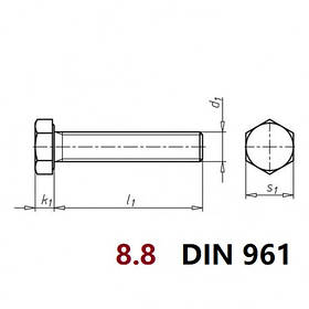 01.03.02 8.8 DIN 961 (Болт шестигранна головка повна Дрібна різьба)