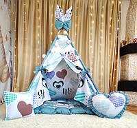Вигвам палатка Мятный бум БОН БОН + подушки игрушки. Палатка домик для девоски и мальчика для дома и улицы