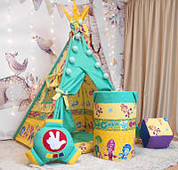 Вигвам Фиксики БОН БОН + корзина для игрушек + подушки, Палатка для мальчика или девочки для дома или улицы