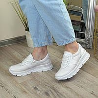 Кросівки шкіряні жіночі на шнурівці. Колір білий