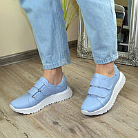 Кроссовки женские комбинированные на липучках, цвет голубой. 39 размер