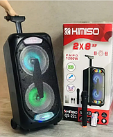 Мощна колонка портативна, с Bluetooth на аккумуляторе с радиомикрофоном (USB/FM/BT/LED) KIMISO QS-221