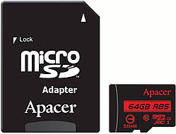 MicroSDXC (UHS-1) Apacer 64Gb class 10 R85MB/s (adapter SD)