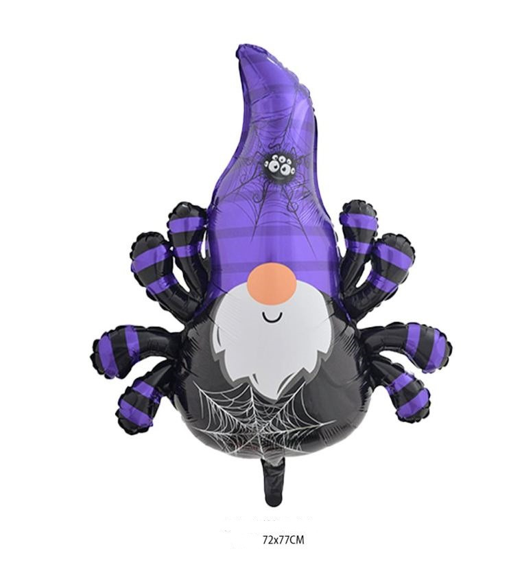Фольгована велика повітряна куля гном Паучок з фіолетовим капелюхом, кулі на Хелловін, 72х77 см