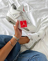 Женские кроссовки Nike Air Jordan 4 Retro White Oreo Premium (белые с серым) модные осенние кроссы 2668