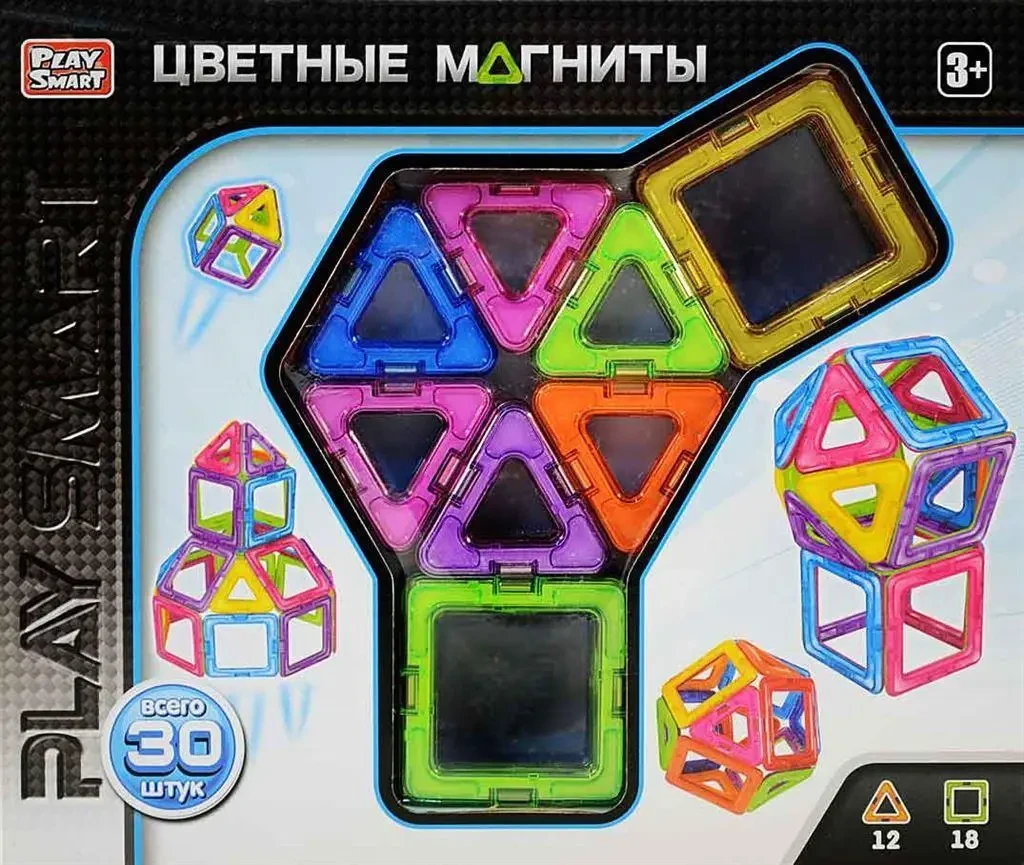 Конструктор магнітний Геометричні фігури Play Smart 30 деталей.