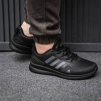 Мужские кроссовки Adidas Black (чёрные) аккуратная повседневная демисезонная недорогая обувь 2030
