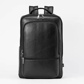 Шкіряний рюкзак чоловічий міський. Чоловічий рюкзак для ноутбука з натуральної шкіри Рюкзак з USB-портом (чорний)