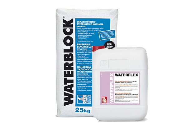 ВАТЕРБЛОК ФЛЕКС / WATERBLOCK FLEX — двокомпонентна супереластична обмазкова гідроізоляція (к-т 37 кг)