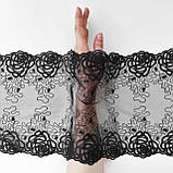 Ажурне мереживо вишивка на сітці: чорна нитка на чорній сітці, ширина 24 см, фото 2